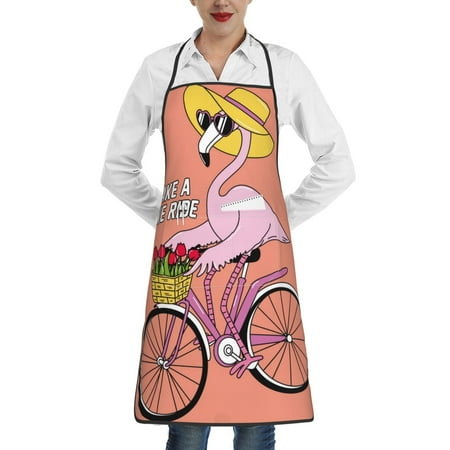 

Gaeub Flamingo Riding a Bicycle Kitchen Cooking Aprons Adjustable Bib Apron Waterdrop and Oil Resistant Kitchen Chef Apron for Women Men