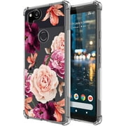 Flowers Shockproof Phone Case for Google Pixel 2, Clear with Floral Design Slim Flexible Cute Girly Cell Phone Cover with Bumper Corner for Girls Women