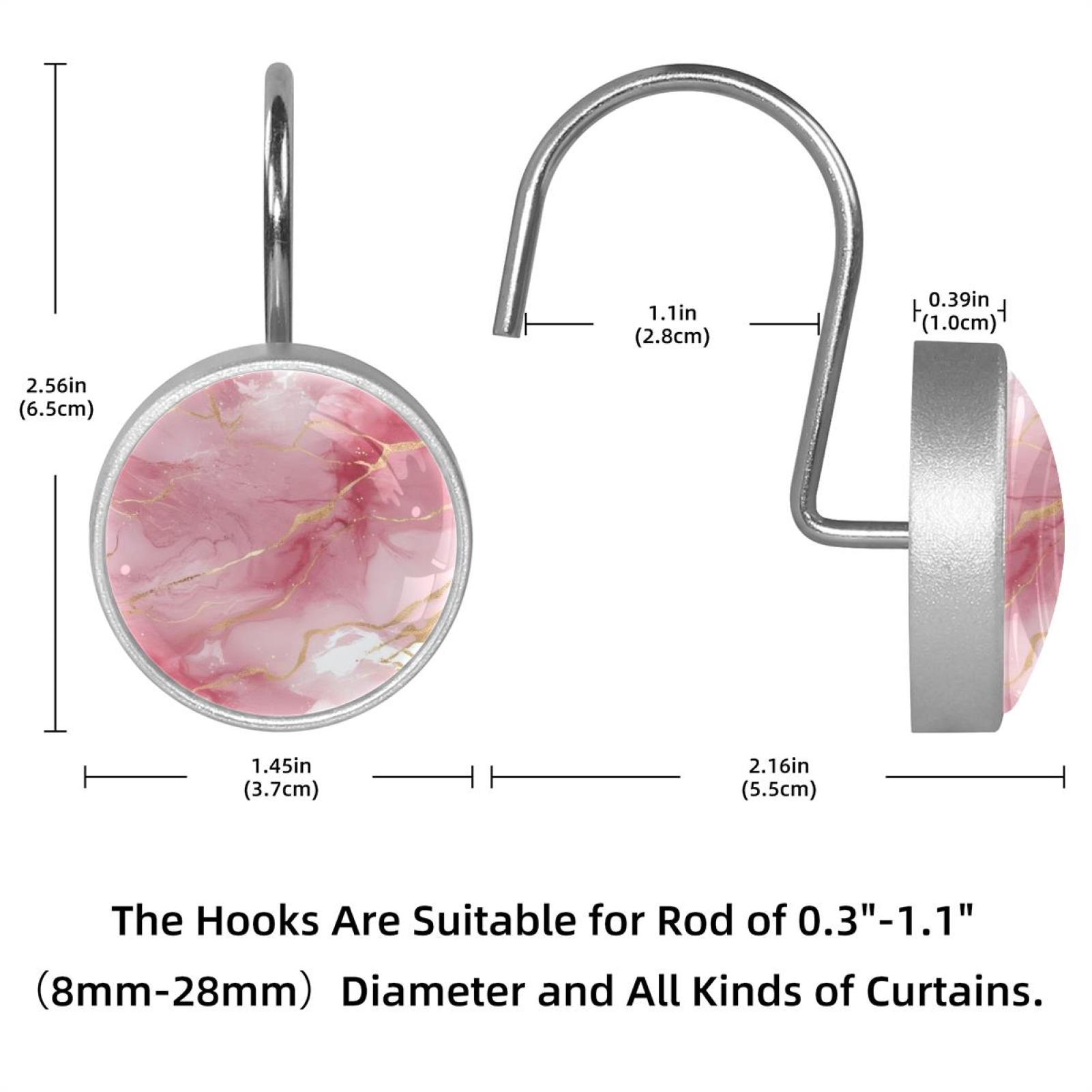 HemaKayy 12 Pcs Shower Curtain Hooks Bathroom Decorative Accessories Pink White Marble
