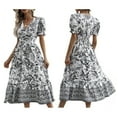 thumbnail image 2 of Women'S 2025 Summer Puff Sleeves Boho Floral Print Casual Flowy Long Maxi Dress Black XXL, 2 of 7