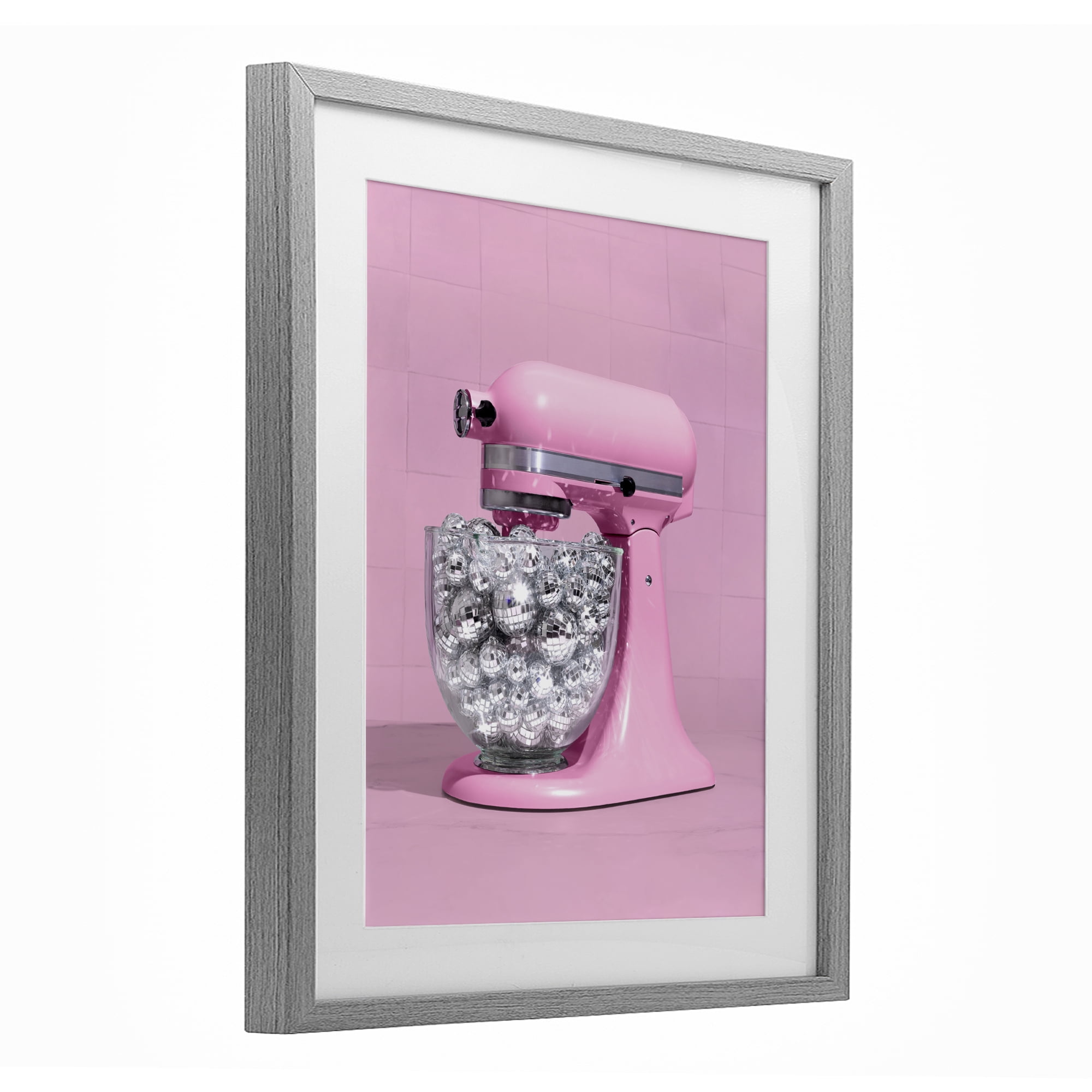 Stupell Industries Disco Kitchen Mixer over Pink Gray Framed Print Under Glass, design by LISH Creative
