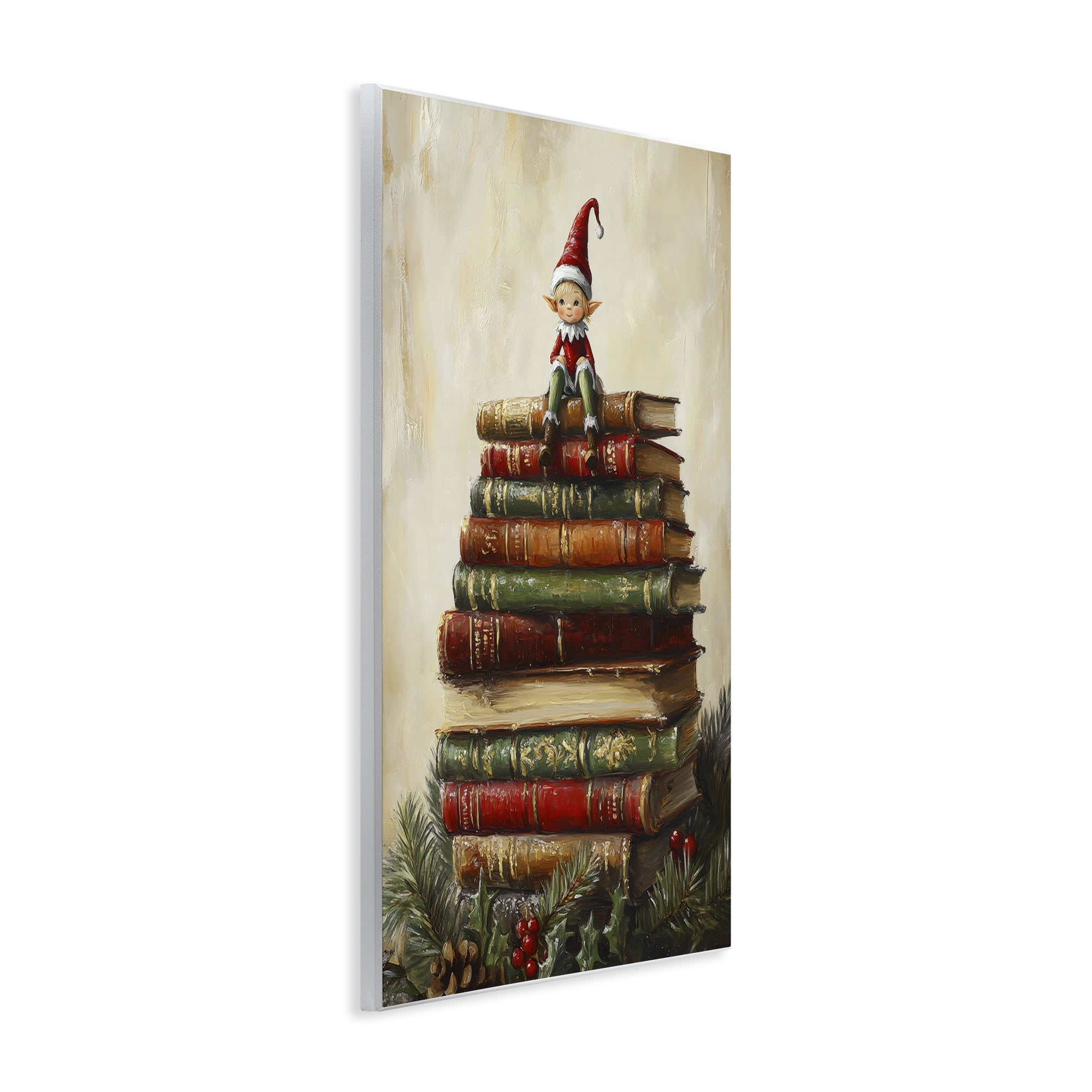 Christmas Elf Bookstack Wall Plaque Art, design by Petal Prints Design