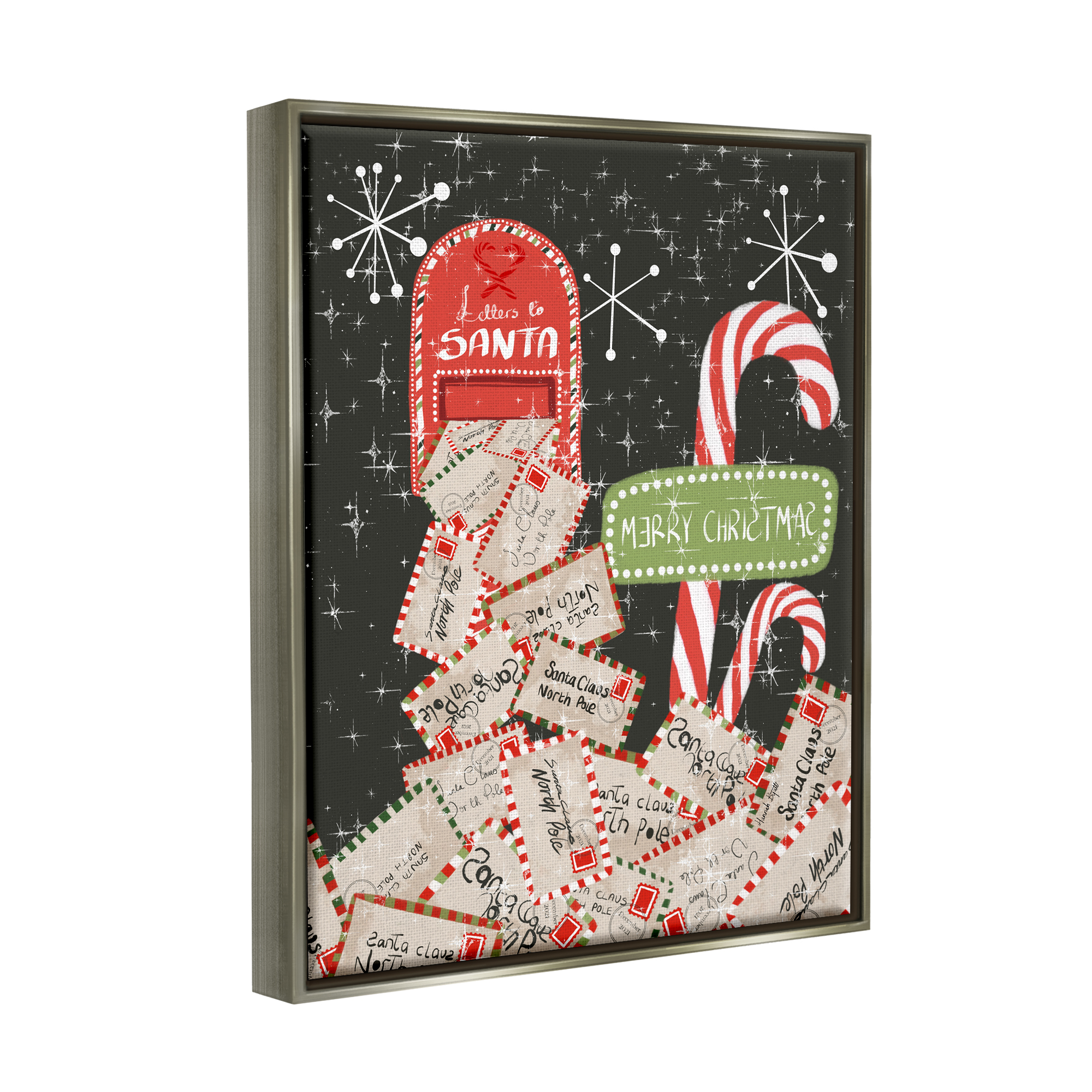Stupell Industries Letters For Santa Mail Holiday Painting Gray Floater Framed Art Print Wall Art, 25 x 31