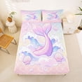thumbnail image 4 of Feelyou Kawaii Mermaid Tail Scallop Ocean Queen Sheet Sets for Girls, Dreamy Wave Marine Bed Set, Pink Purple, 4pcs, 4 of 5