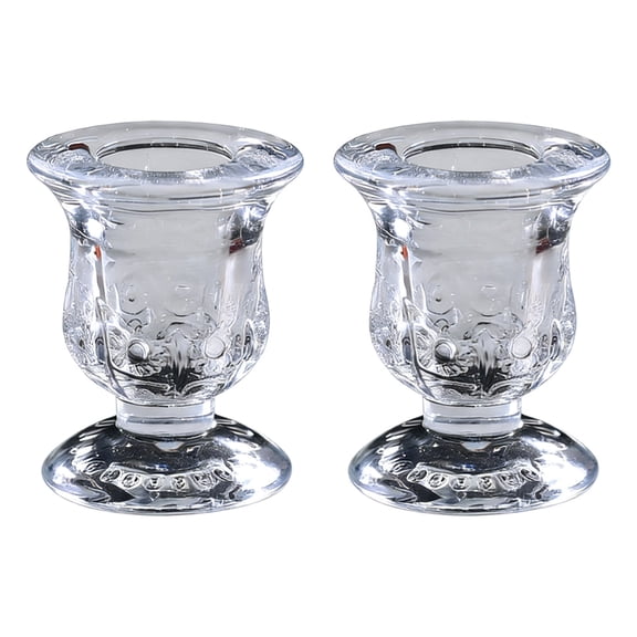 Candlestick Holders Set of 2, Glass Taper Candle Holders, Reversible Clear Tealight & Candle Stick Candle Holder Vintage Crystal Tealight Candle Holder for Wedding Dinner Party Table Centerpiece