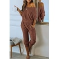 thumbnail image 3 of PRETTYGARDEN Women's 2 Piece Ribbed Tracksuit Outfits Off Shoulder Long Sleeve Pullover Lounge Pants with Pockets, 3 of 8
