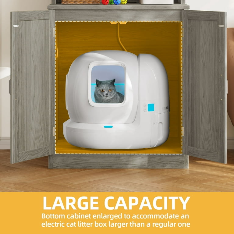 DWVO Hidden Cat Litter Box Cabinet, Gray Wooden Enclosure with