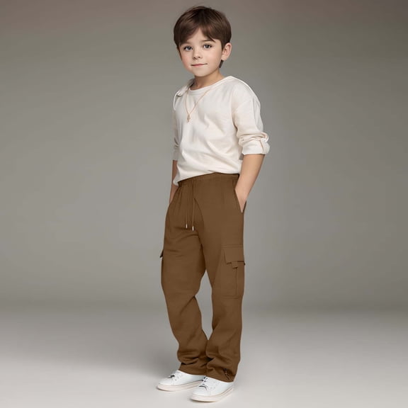 Boys Cargo Joggers Drawstring Jogging Pants Kids Elastic Waist Trousers 5-6 Years