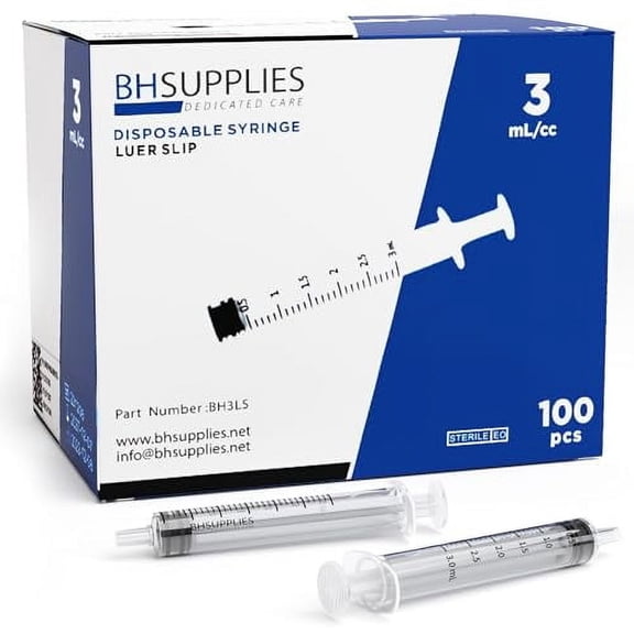 3ml Luer Slip Tip Syringe - (No Needle) - Sterile, Individually Wrapped - 100 Syringes$$