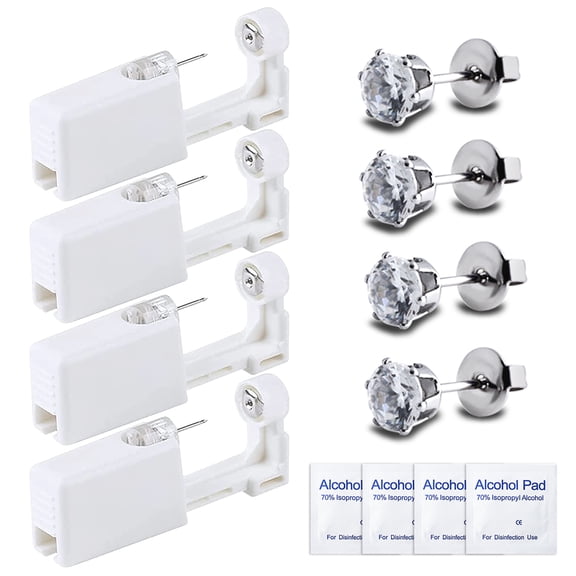 VOCOO Disposable Ear Piercing Kit, SET of 4 Self Ear Piercing Kit with Ear Studs for Ears, Nose and Lips White