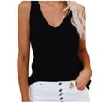 thumbnail image 2 of Wycnly Womens Tank Tops Plus Size Casual Knitted Ribbed Loose Tank Vest Summer Fashion Solid V-Neck Sleeveless Shirts Blouse Black XXXL, 2 of 6