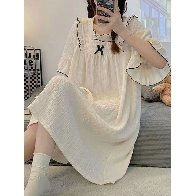 Pijama de verano estilo perezoso para niña dulce, de manga corta, color verde matcha, de seda con leche, para el hogar