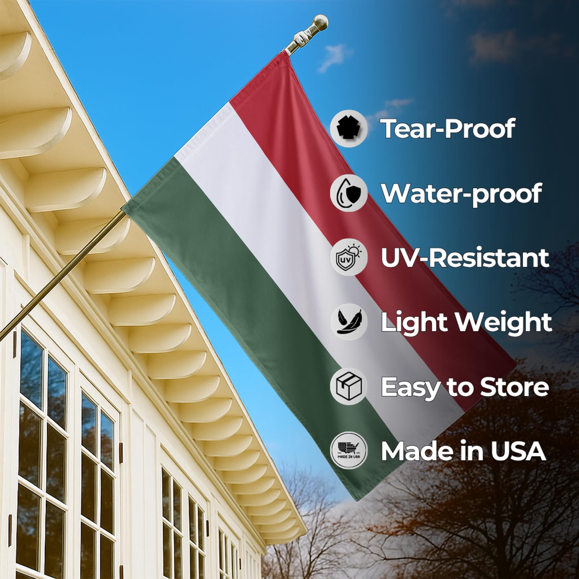 Hungary Outdoor Flag (1x1.5ft) by DreamController - Durable, Fade-Resistant Polyester, Double-Stitched, Brass Grommets - HD Printed Eastern Europe Flag - Made in USA