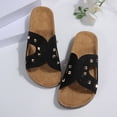 thumbnail image 6 of Womens Cork Footbed Slide Sandals with Arch Support Trendy Studded Hollow out Comfy Summer Slip on Flat Shoes Black Size 8, 6 of 9