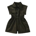 thumbnail image 3 of OSOLU Kids Girls Rompers Sleeveless Solid Color Button Up Lapel One Piece Short Jumpsuit Summer Casual Outfit 2-13Y, 3 of 6