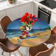 thumbnail image 2 of Coastal Santa Christmas Fitted Tablecloth with Elastic Edged, Round Table Cloth for Dining Table, Blue Xmas Beach Seaside Waterproof Oil Proof Table Cover for Indoor Outdoor 45"-54", 2 of 9