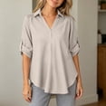 thumbnail image 3 of Bixock Plus Size Women 3/4 Length Sleeve Tops Maternity Shirts Linen Blouse Solid Color V Neck Roll Long Sleeve Lace Loose Wide Casual Daily Top, 3 of 6