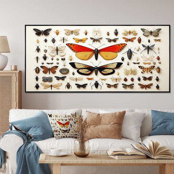 Designart "Insects and Bugs in Orange Tones" Extra Large Animals Framed Wall Art - Modern Yellow Insects & Bugs Living Room Framed Canvas Art