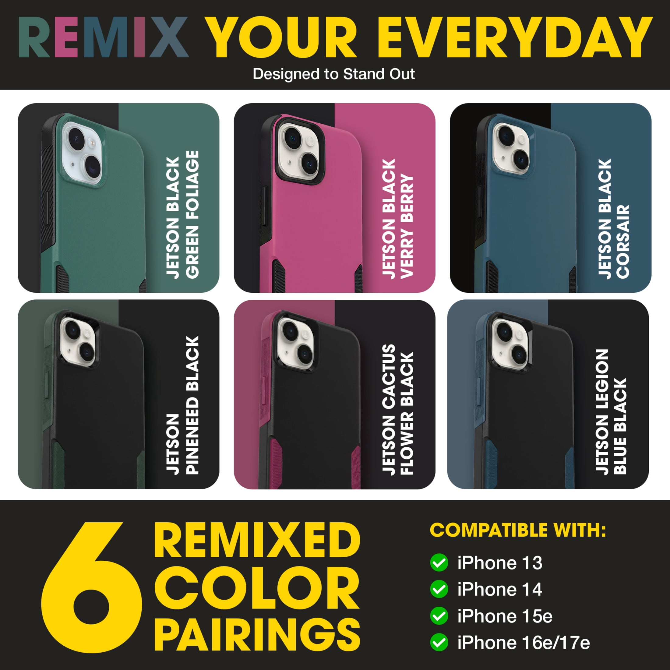 OtterBox Commuter MagSafe Case for iPhone 17e/16e/15/14/13 – Black/Green – Slim, Shockproof, Dual Layer Drop Protection