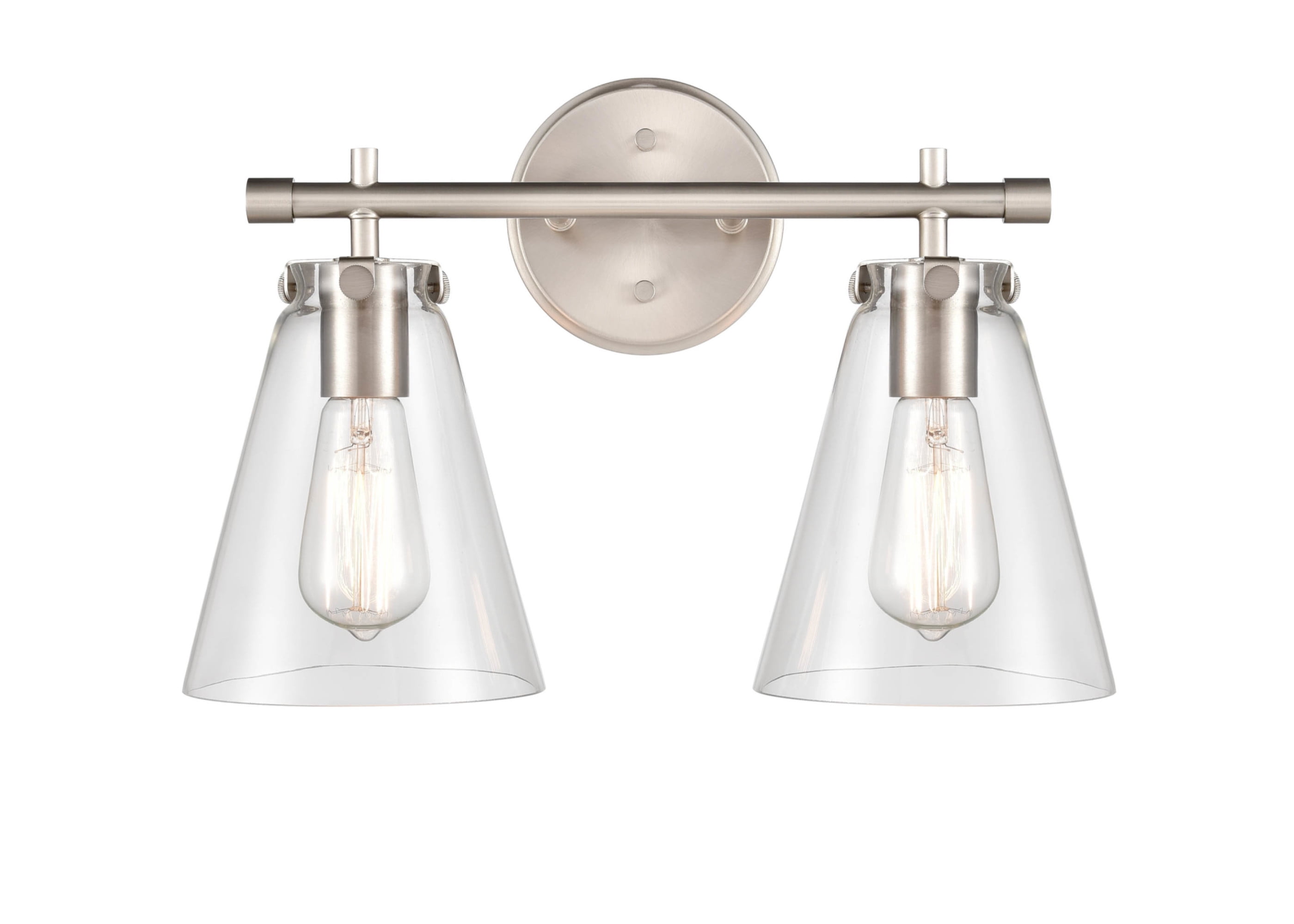 Open Box Millennium Lighting Aliza 2 Light Bathroom Vanity Fixture with Clear Glass Shades Brushed Nickel Nickel Brushed