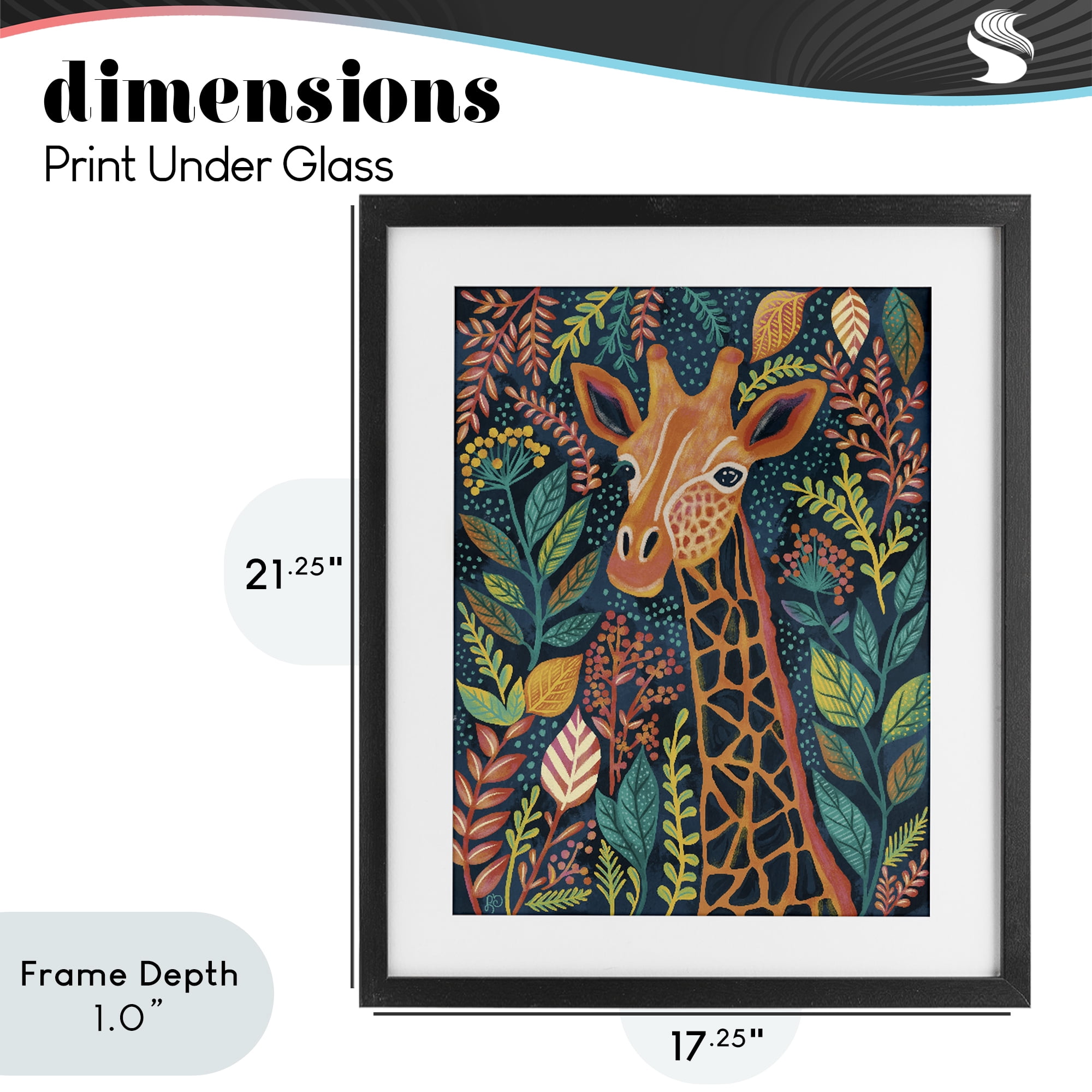 Stupell Industries Exotic Leaf Pattern Giraffe Black Framed Print Under Glass, design by Lisa R Dumm