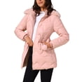 thumbnail image 4 of Abrigo acolchado grueso de invierno para mujer INSPIRE CHIC con capucha de piel sintética removible, chaqueta parka cálida, color rosa, 4 of 6