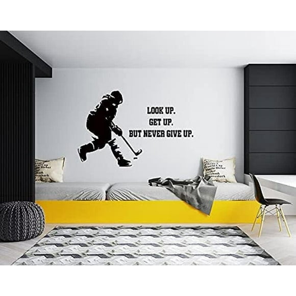 QTH Wall Sticker Decal Mural Home Decor Ice Hockey Wall Decal Hockey Player Wall Decal Hockey Stick Sports Hockey Quote Wall Decal Best Gift