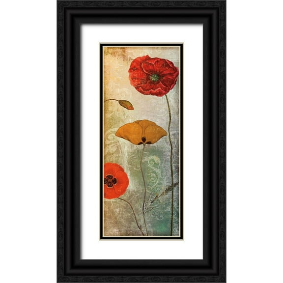 Sasha 8x14 Black Ornate Wood Framed with Double Matting Museum Art Print Titled - Dancing Poppies I