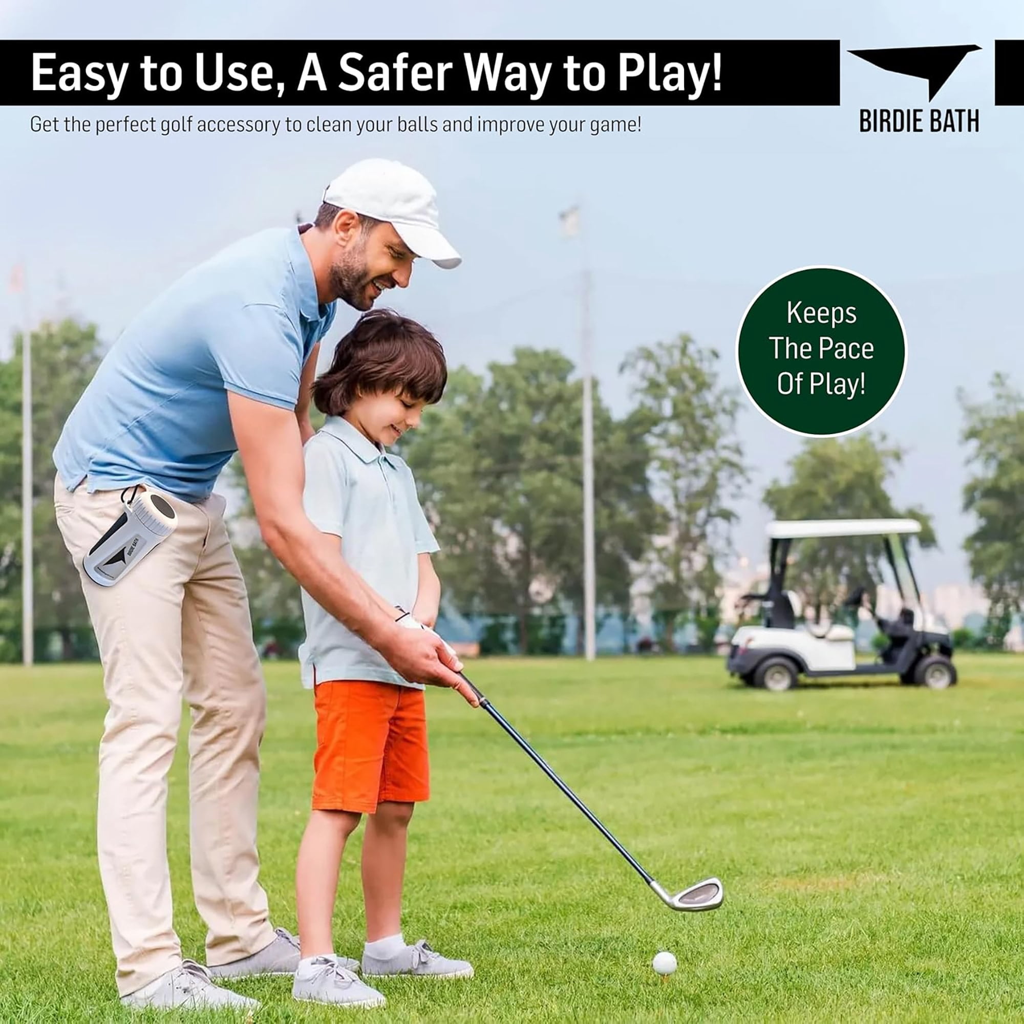 Birdie Golf: Birdie Bath - Golf Ball Washer, Personal Portable Water Cleaner, 7.65" x 3.75", Durable Bristles, Attachable Clip, Sports Accessory