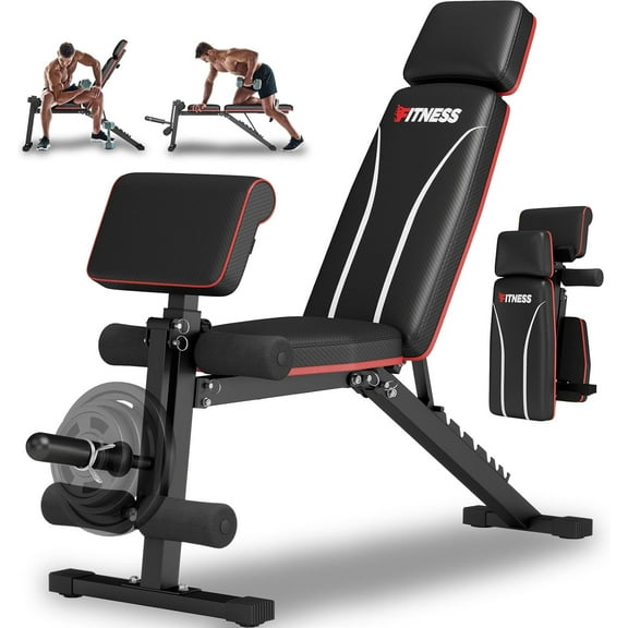 Foldable Weight Bench, Adjustable Workout Bench with Leg Extension, Preacher Pad, Extended Headrest, Space-saving Banco de Pesas for Home Gym, 800lbs Full Body Workouts Strength Training