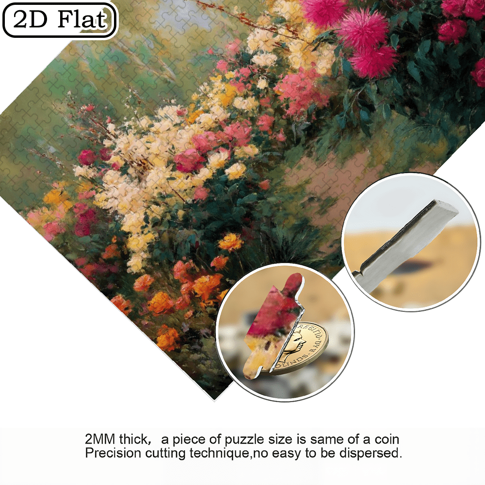 A Box of (1000pcs) Adult Puzzles, with a Design of 'Flower Path in Deep Spring', High Difficulty, Suitable for Adults, Family Entertainment. 29.4*19.6 in