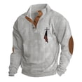 thumbnail image 3 of Men's Flag Print Stand Collar Quarter-Zip Sweatshirt, Casual Outdoor Button Placket Pullover Top, Spring Fall Patriotic Style,Light Gray,XL, 3 of 9