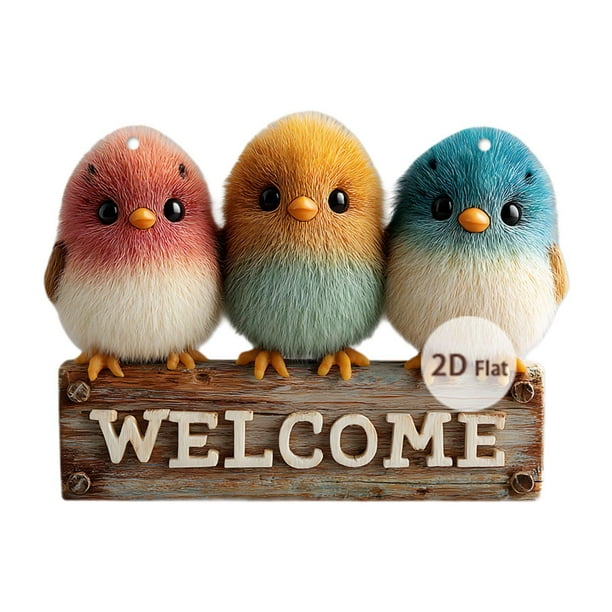 Letrero de bienvenida de madera colgante, placa de madera 2D multiusos con cuerda para habitación de mascotas Pájaro