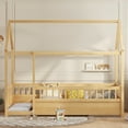 thumbnail image 2 of Bellemave Twin Size Montessori Bed, Wood Twin House Beds with Fence, Floor Bed with Roof for Bedroom Playroom（Natural）, 2 of 8