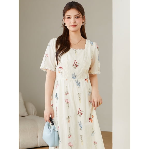 High-end embroidered floral dress