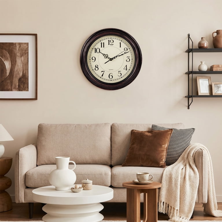 Behome 12 Inch Silent Wall Clock, Brown Retro photo 6