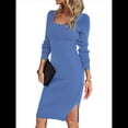 thumbnail image 2 of Vestido de Verano 2025 para Mujer, Ajustado, de Corta, Acanalado, con Abertura Lateral, de Punto y Cuello Cuadrado. Azul M, 2 of 9