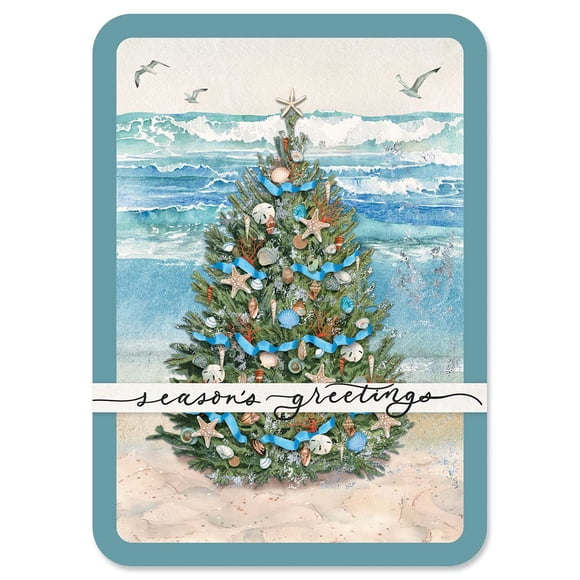 Set de 18 tarjetas de felicitación con forma de árbol de playa actual, tamaño grande, 13 x 18 cm