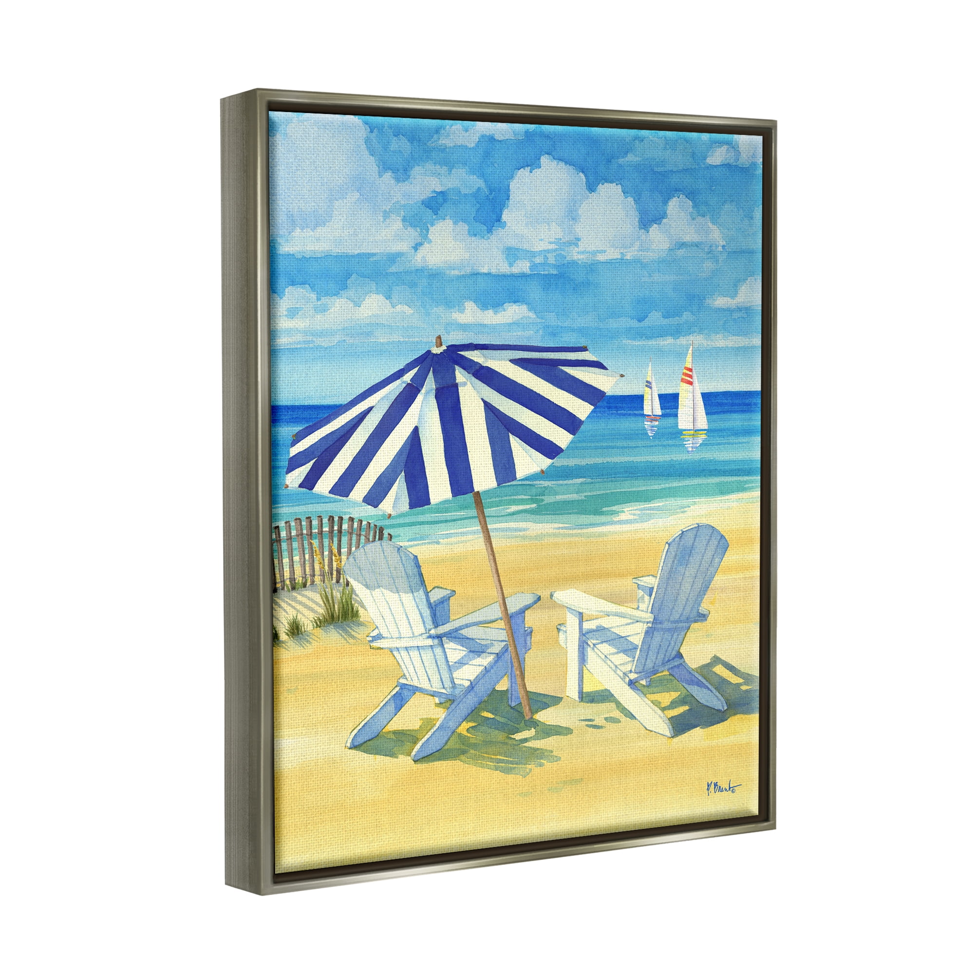 Stupell Industries Summer Shade Beach Scene Nature Painting Gray Floater Framed Art Print Wall Art, 25 x 31