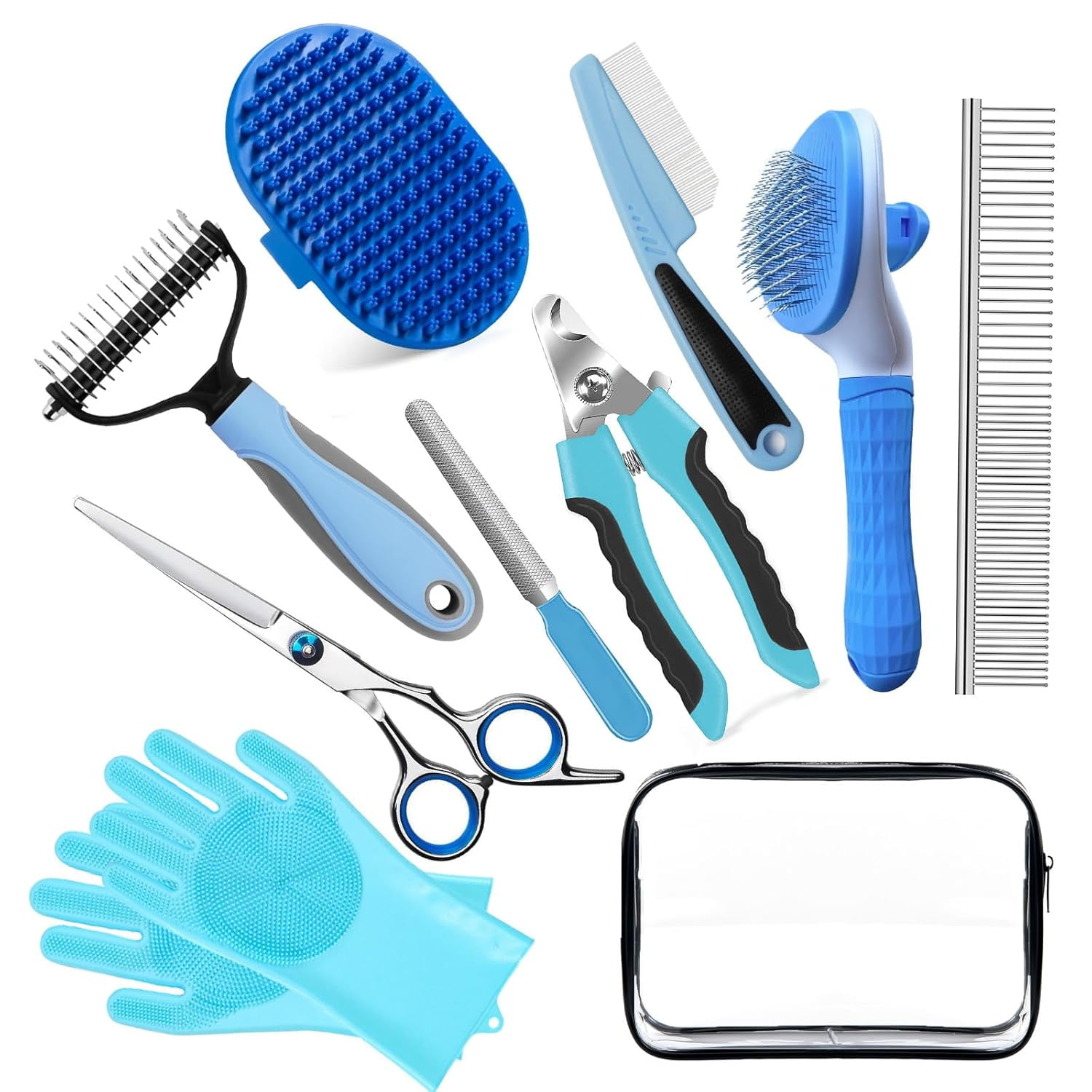 Bath Grooming Kit for Pets 10pcs Dog Brush for Shedding with Dog Nail Clipper and Trimmer Dog and Cat Grooming Supplies Dematting Comb for Dogs Pet Bath Supplies