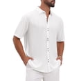 thumbnail image 4 of INSPIRE CHIC Men's Texture Short Sleeve Button Down Solid Casual Knitted Shirt M White, 4 of 6