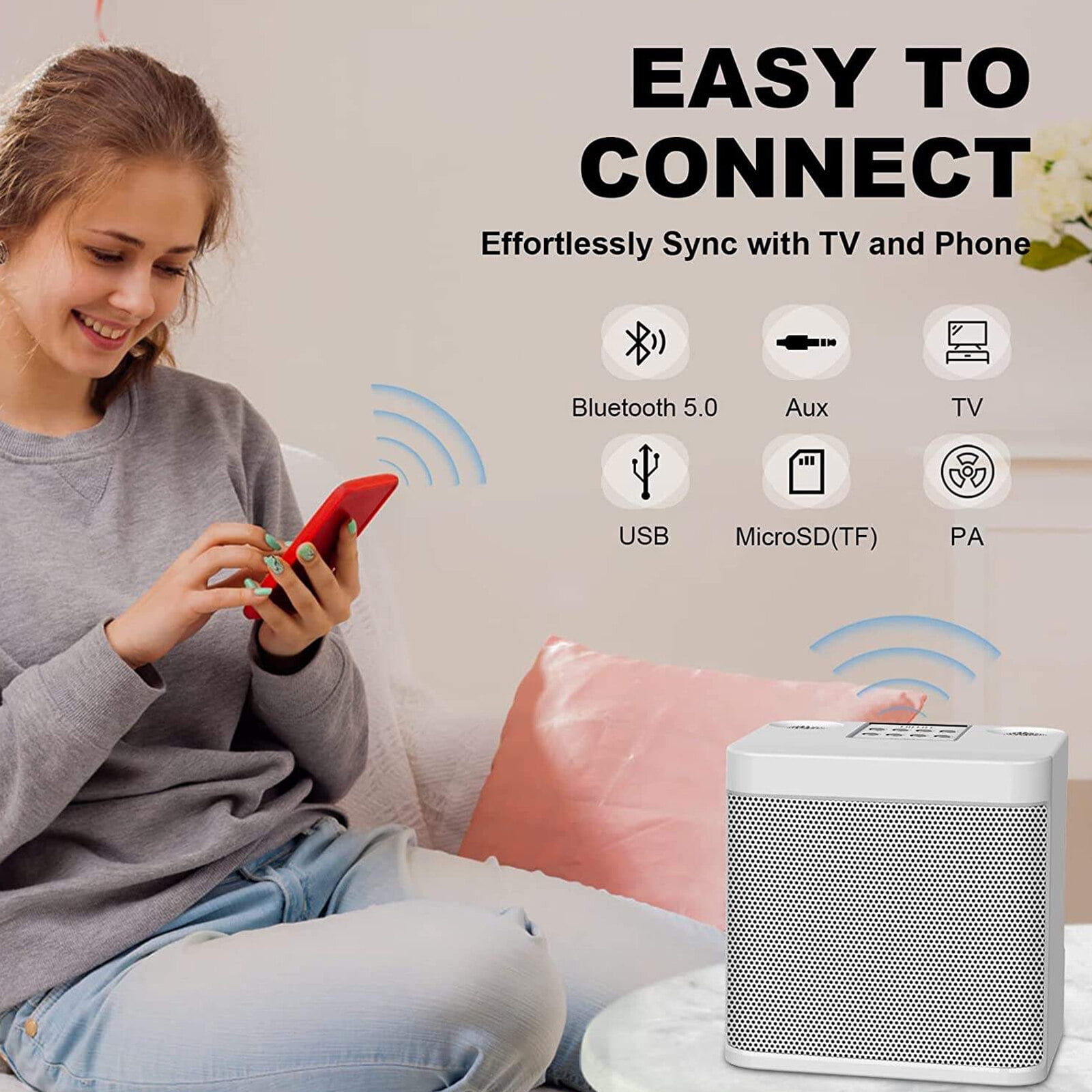 Karaoke Machine with 2 Wireless Microphones for Adults, Portable Mini KTV Speaker Set, Bluetooth Speaker Singing Machine with Echo/Vocal Cut- Supports TF/AUX-in,Home Party Birthday