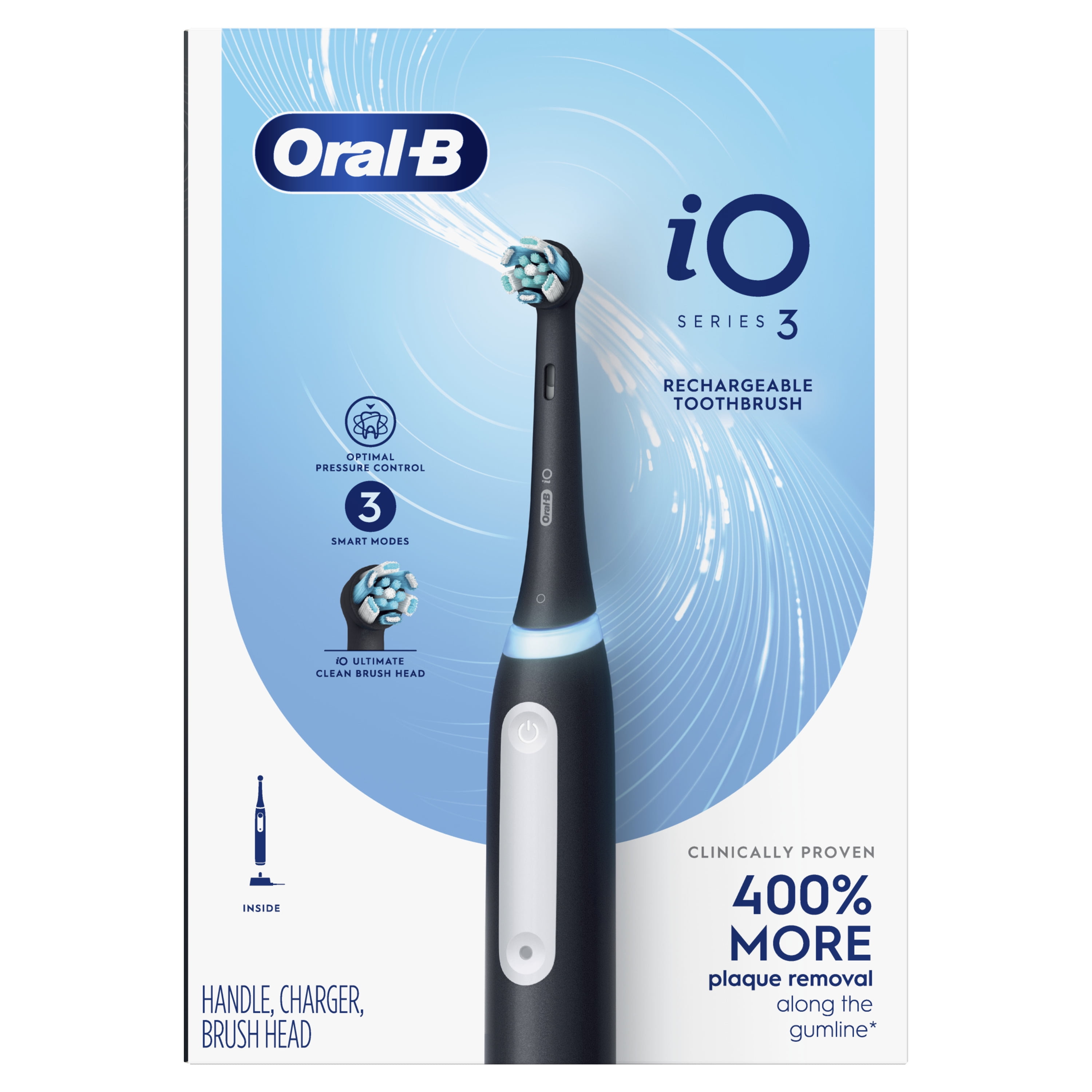 OralB iO Series 3 Limited Electric Toothbrush with (2) Brush Heads, Rechargeable, Black
