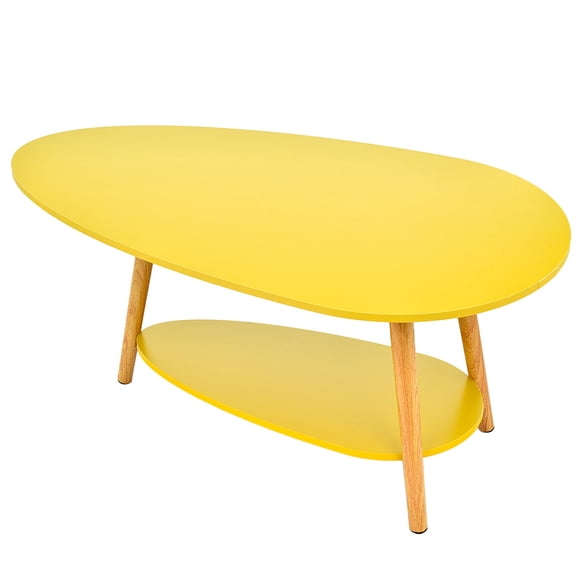 2‑Tier Minimalist Teardrop Coffee Table, Modern Curved Center Table with Open Storage Shelf, Accent Cocktail Table for Living Room, Apartment Small Space Home Furniture