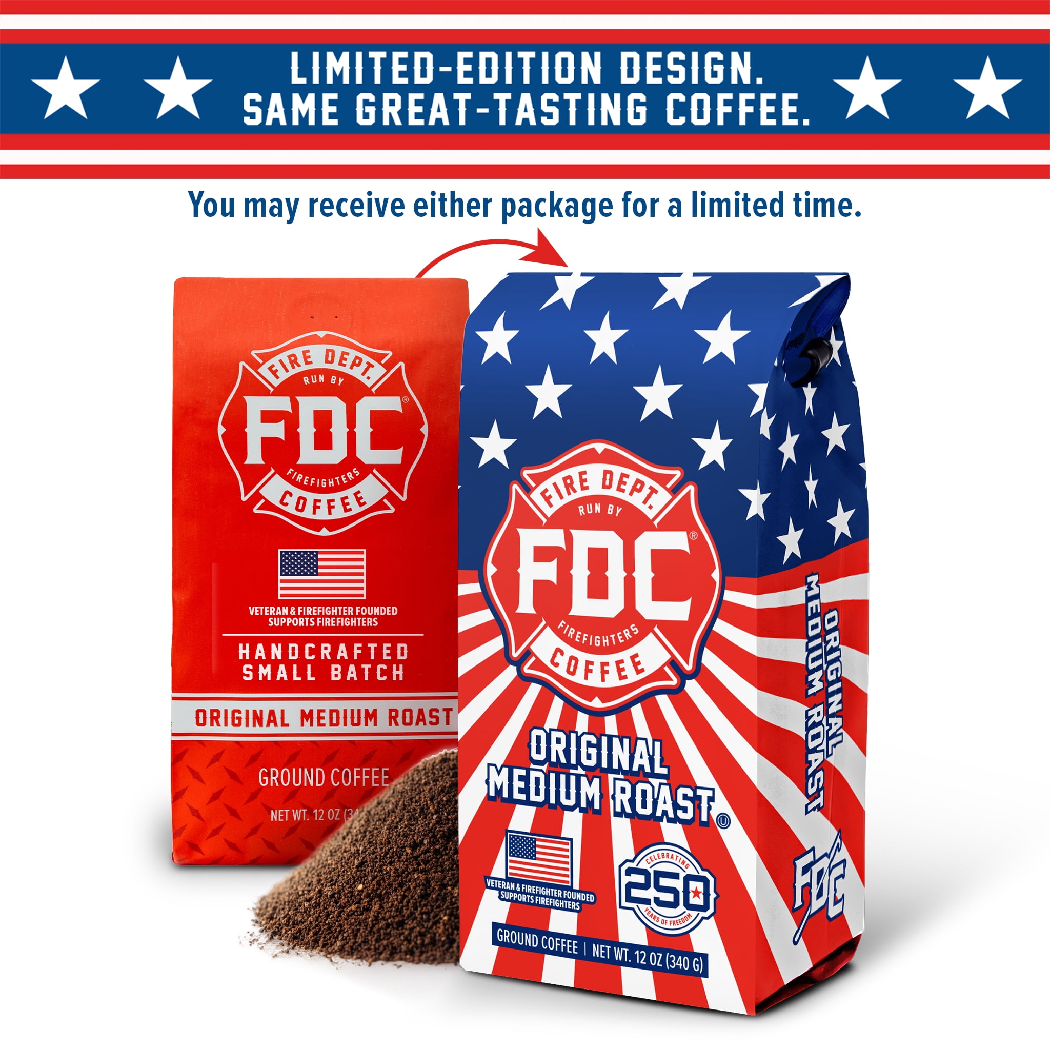 (3 pack) Fire Department Coffee, Original Medium Roast, Premium Ground Coffee, 12 oz