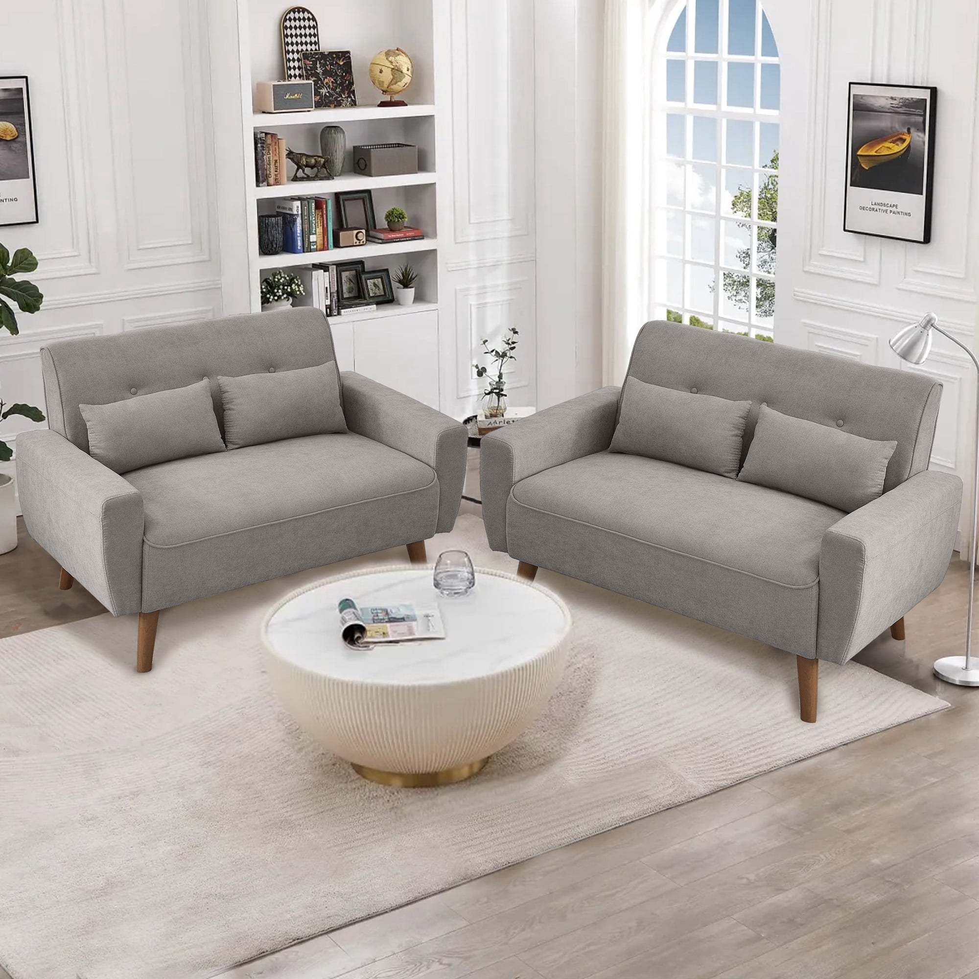 Soscana Couch 2 Piece Set Loveseat Double Seat Sofa with Lumbar Pillows, Modern Creative Small Couches Love Seat with Wide Upholstered Armrest,for Living Room Apartment Bedroom Small Space Office