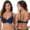thumbnail image 6 of Curve Muse Plus Size Minimizer Underwire Unlined Bra with Embroidery Lace-3Pack-NAVY,White,SLATE-48D, 6 of 8