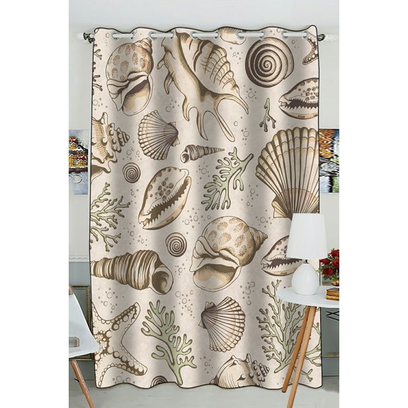 ECZJNT vintage seashells corals starfishes Marine Raster Blackout Window Curtain Drapery Panels 52x84 Inch One Piece