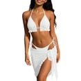 thumbnail image 2 of ClodeEU Women's 3 Piece Triangle Bikini Set with Sarong Cover Up, Halter Tie Swimsuit with Beach Wrap Skirt for Pool Party White,Womens Plus S, 2 of 6