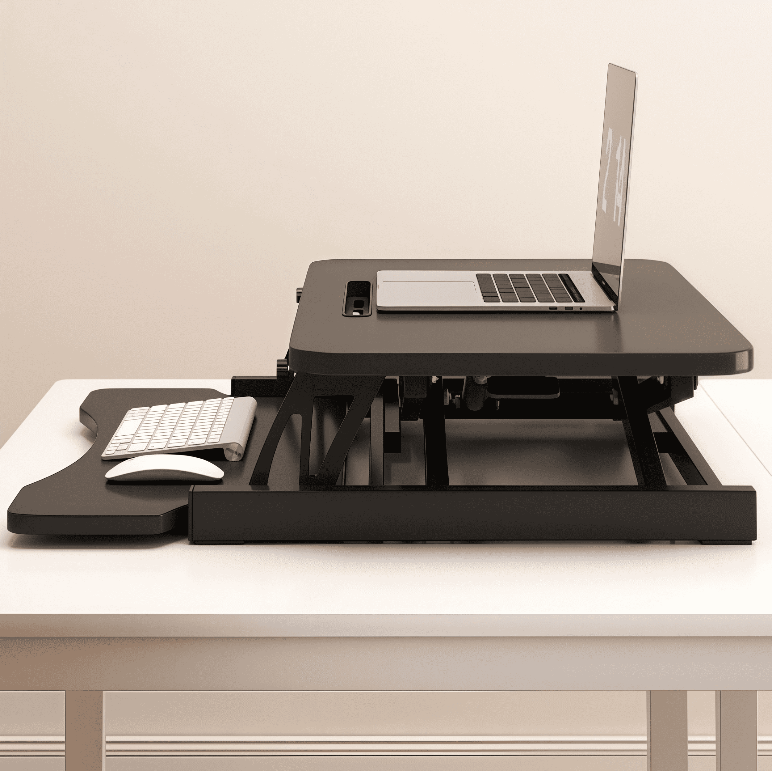Atumcto Adjustable Standing Desk Riser 32 Inch Sit-Stand Workstation for Computer, Dual Monitor & Laptop, Ergonomic, Black